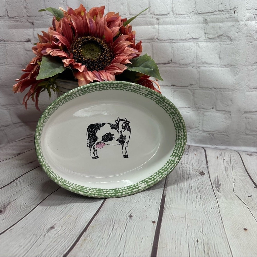 vintage teamson 1995 Oval baking Dish  Cow Design  cottagecore country western